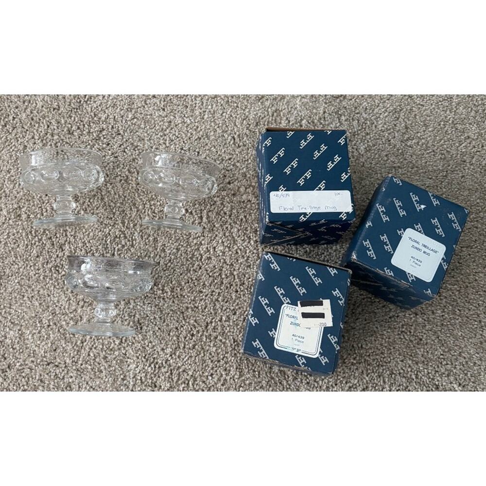 Fitz and Floyd Vintage Glass Sundae Cocktail Glasses Set of 3